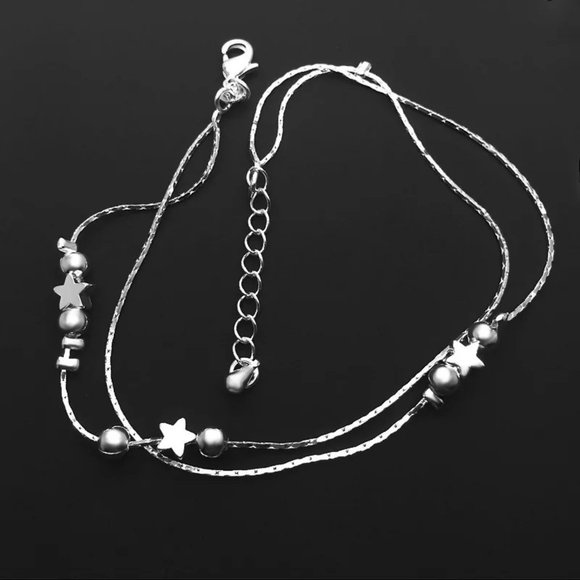 LoveVue Jewelry - Sterling Silver Star and Beads Anklet